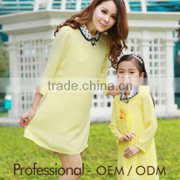 new design three-quarter length sleeves pure parent-child frock dress Mother and Daughter dress design