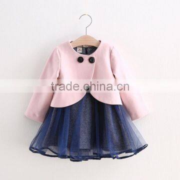 Autumn Clothing Sets for Children Stripe Girls Flowers Embroidered Net Dress Long-sleeve Shawl