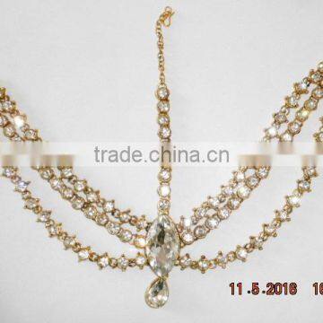 MATHAPATTI DAMINI Maang TIKA GOLD TONE CRYSTAL Hair Accessory photo-3