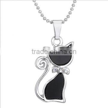 Fashion jewelry 2016 alloy silver crystal enamel black cute cat necklace