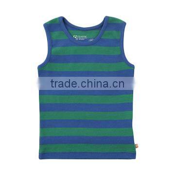Green Linear Design Casual Vest Tops for Kids