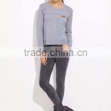 Custom Made Grey Split Side High Low Pocket Sweater Long Sleeve Round Neck Pullovers Casual Sports Sweater photo-4
