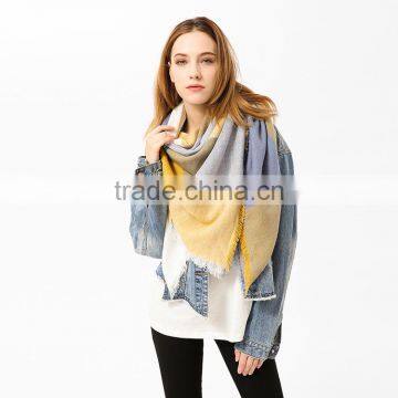 2017 best-selling 140cm square design ladies yellow tartan plaid scarf