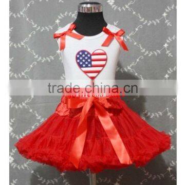 Sweet Heart white top red pettiskirt in set with bowknot for Patriotic