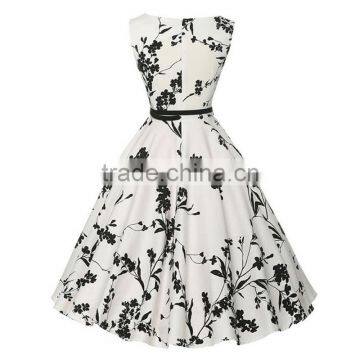 Hot Selling Polyester One-piece Dress With Belt Printed Floral White photo-3