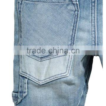 2017 New Summer Children Blue Washed Boys Tapered Knee-length Denim Cargo Shorts