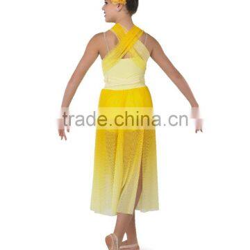 2016 - Flower Bright Yellow Chiffon Soft Quantity Long Women Elegant Lyrical Dance Dresses photo-2