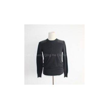 Shoulder Patches Basic Crew Neck Knitted Sweater For Men