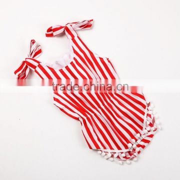 Onesie Baby Clothing strip pompom romper factory wholesale