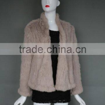 Star Fashion Design Rabbit Fur Coat Genuine Women Popular Fur Knitting Overcoat