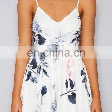 OEM Service Good Quality Women Better Price V Neck Chiffon Printing No Sleeves Playsuit