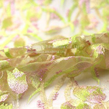 China Factory Nigeria Green Flower Embroidered Mesh Lace Fabric for Women photo-2