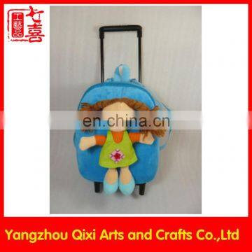 Kids school plush toy soft girl doll cute trolley bag for girls