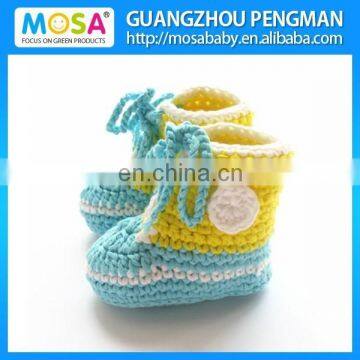 2014 Fashion Crochet Baby Girl 0-2 Year Lace Up Shoes Handmade Booties blue and Yellow