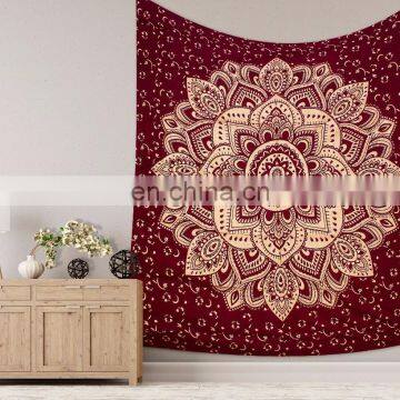 Indian New Wall Hanging Hippie Maroon Ombre Mandala Tapestry Bohemian Bedspread Dorm Decor 95"X85" Inch