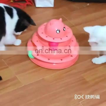 Pet cat rotating toy 3 layers rotating tower with balls