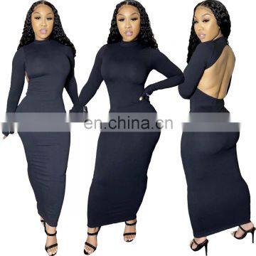 LAITE D2152 Plus Size Women Embroidery Logo Casual Dress Ladies Backless Long Sexy Dress photo-6