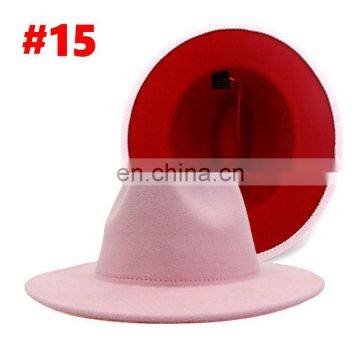 Over 40styles Polyester Cotton Black Red Wide Brim Fedora Hat for Festival Fake Wool Felt Fedora Hat For Men 2 Tone Hat