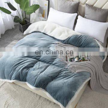 Manufacturers Wholesale Two Sided Design Thick Plain Imitate Lamb Wool Micro Coral Fleece Outdoor Adult Throw Blanket for Winter photo-6