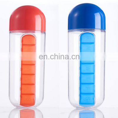 7 Days pill storage box organizer 770ml portable plastic Bpa-free water bottle for outdoor hiking camping use