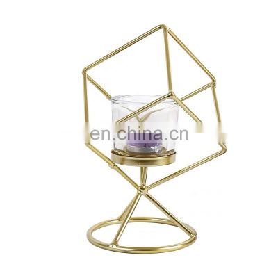 Craft Decorative Candle Holder Glass Metal Geometric Candle Holder For Home Decor