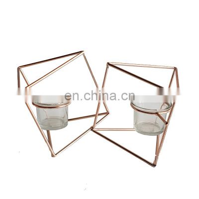 Set of 2  Metal Tealight Geometric Design Candle Holder Double Candle Stand for Wedding Decoration