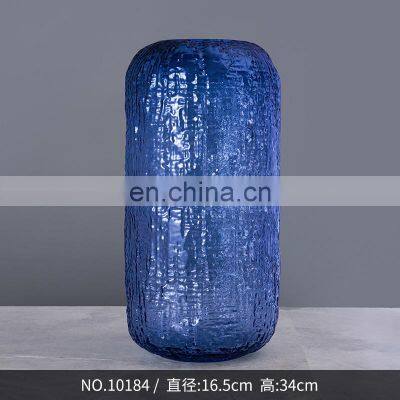 China Factory Wholesale Blue Color Ripple Flower Vase Glass Vase for Home Decoration photo-4