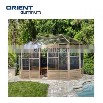 Aluminum frame 6063 T5 solarium, PVC poly roof solarium sun room, 12'x15' outdoor aluminum design solarium house.