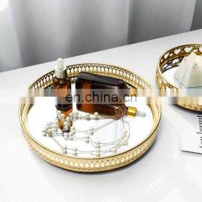 Mirror Tray Wholesale Round Storage Luxury Charms Glass Vanity Gold Acrylic Custom Metal China Serving Decorative Mirror Tray