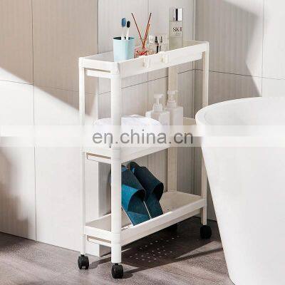 kitchen bathroom organizer storage shelf with universal wheels detachable plastic truck trolley storage cart 3 tiers