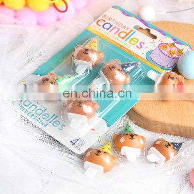 4Pcs/Pack Birthday Cake Candle Cute Hat Mini Bear Decoration Candle For Kid's Birthday Party Creative Scented Candle
