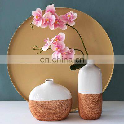 2021 New Wood Grain Style Ceramic Porcelain Wooden Flower Vases For Home Decor