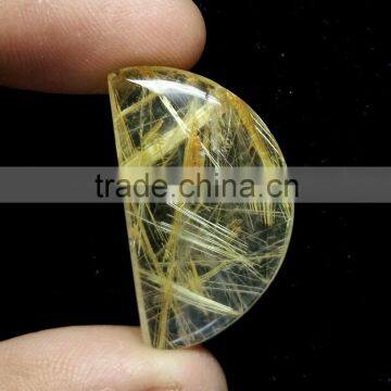 Top Quality Natural Rutile Cabochon Gemstone / Smooth Rutile Cabochon Stone / Yellow Rutile Quartz Fancy D Shape Rutile photo-3