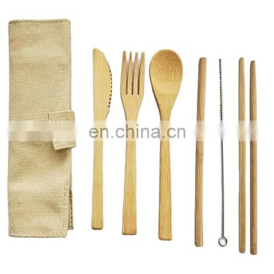 Travel Packaging Bamboo cutlery Utensil Set Portable Bamboo  Straw Spoon Knife Fork Chopsticks