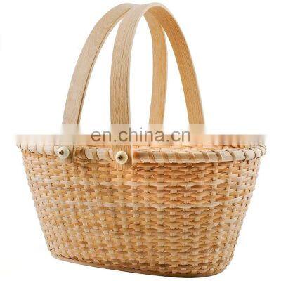 High Quality HBinaural portable rattan basket Picnic basket with Handle, Wicker Basket for Home Organizing Wholesale Supplier