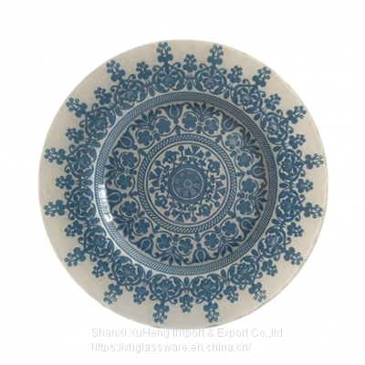 Unique Design Elegant Royal Decoration Plates Wedding Event Banquet Dinnerware White Blue Glass Charger Plates