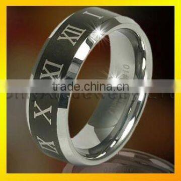 black plated special tungsten engraved rings with roman numbers