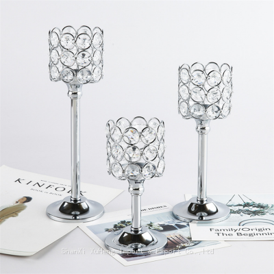 Europe Silver Crystal Candle Holder Decorations For Events Party Supplies Metal Candle Holder