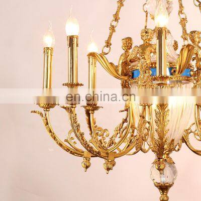 Vintage Golden Brass Pendant Lamp Luxury Villa Copper Chandelier photo-4