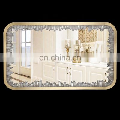 Modern Design Luxury Hotel Project Rectangle Natural Rock Crystal Stone Copper Mirror Wall Light