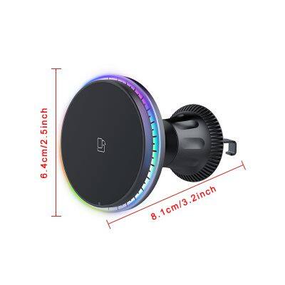 Magnetic 15W Wireless Charger Car Mobile Phone Holder LED Light Air Vent 360 Degree Rotation Car Holder Car Mount