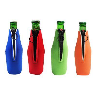 Custom Beer Wine Bottle Sleeve Cooler Zipper Neoprene Beer Bottle Holder with Opener