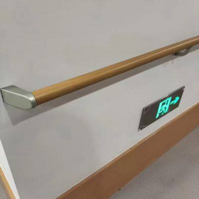 Solid wood handrails in the corridor of the nursing home, round wall-mounted handrails, anti-collision safety handrails