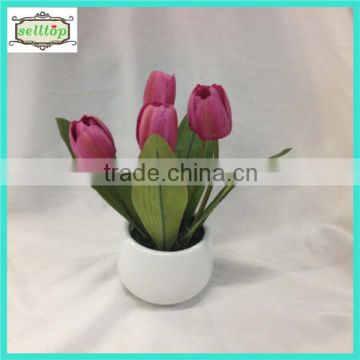 18cm 5heads silk tulip artificial flower bonsai with ceramic pot