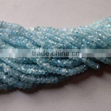 NATURAL AQUAMRINE FACETED RONDELLE SINGLE STRAND BEADS 13 INCH