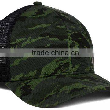 Guangjia High Quality Camo Hat Leather Patch 6 Panel Curved Brim Mesh Cap Bulk photo-3