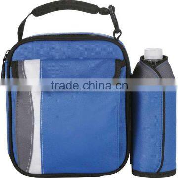 insulated food cooler bag with side bottle holder