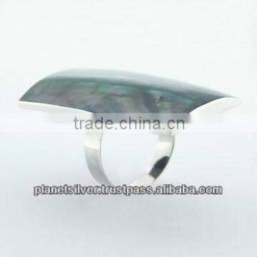 Convexed Rectangular Sterling Silver Abalone Shell Ring