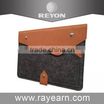 wool felt leather sleeve bag for 10inch tablet pc in grey felt +brown pu leather