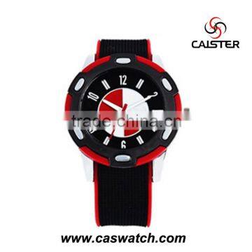 Sport style polygon plastic case black silicone bracelet quartz watch